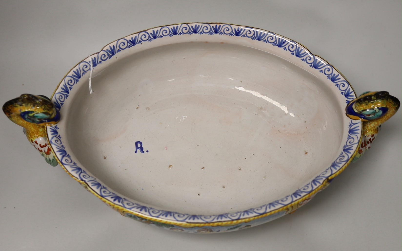 A Nevers, Antoine Montagnon majolica jardiniere, late 19th century, 47cm wide